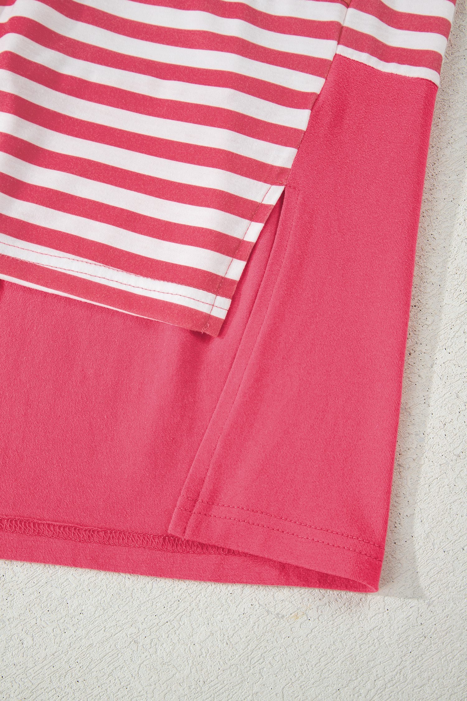 Pink Stripe Color Block Patchwork Drop Shoulder Long Sleeve Tunic Top