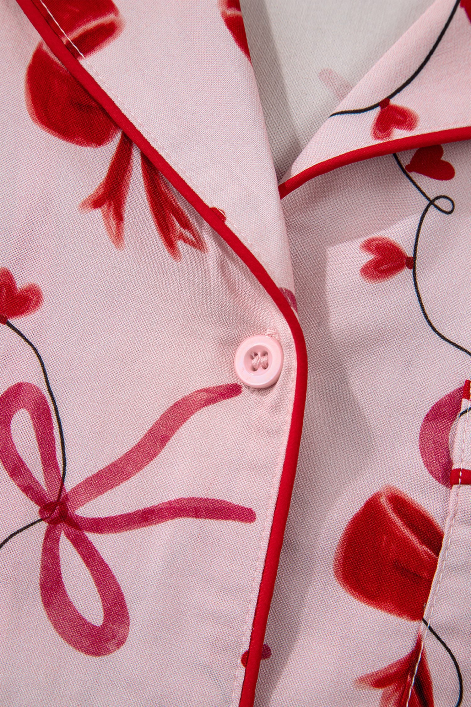 Red Bow Print Valentine Long Sleeve Shirt Shorts 2 Pcs Pajama Set