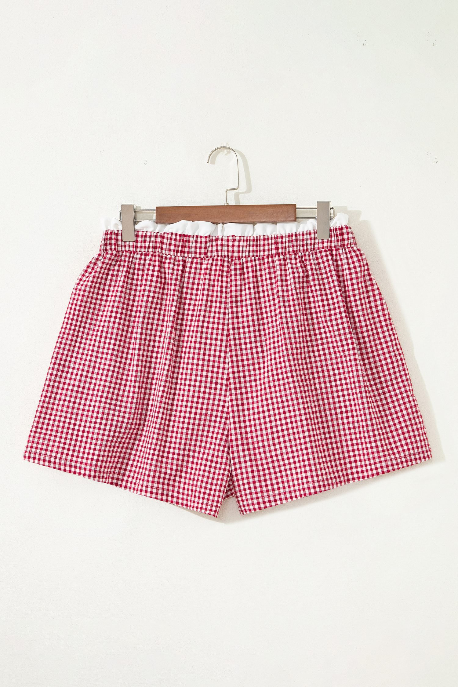 Red Contrast Trim Plaid Print Plus Size Shorts