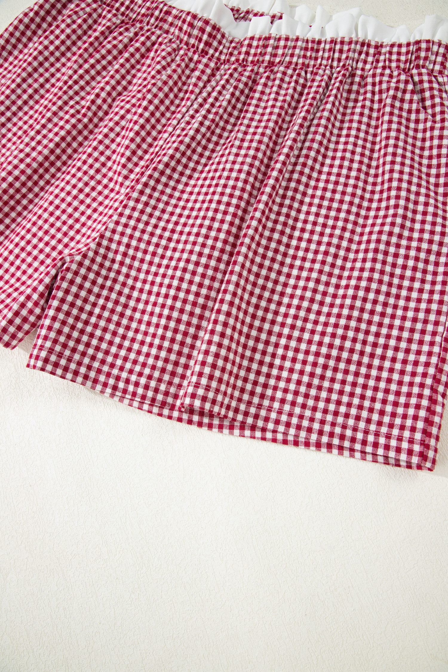 Red Contrast Trim Plaid Print Plus Size Shorts