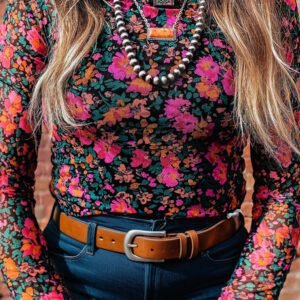 Rose Plus Size Vintage Floral Print Mesh Long Sleeve Top