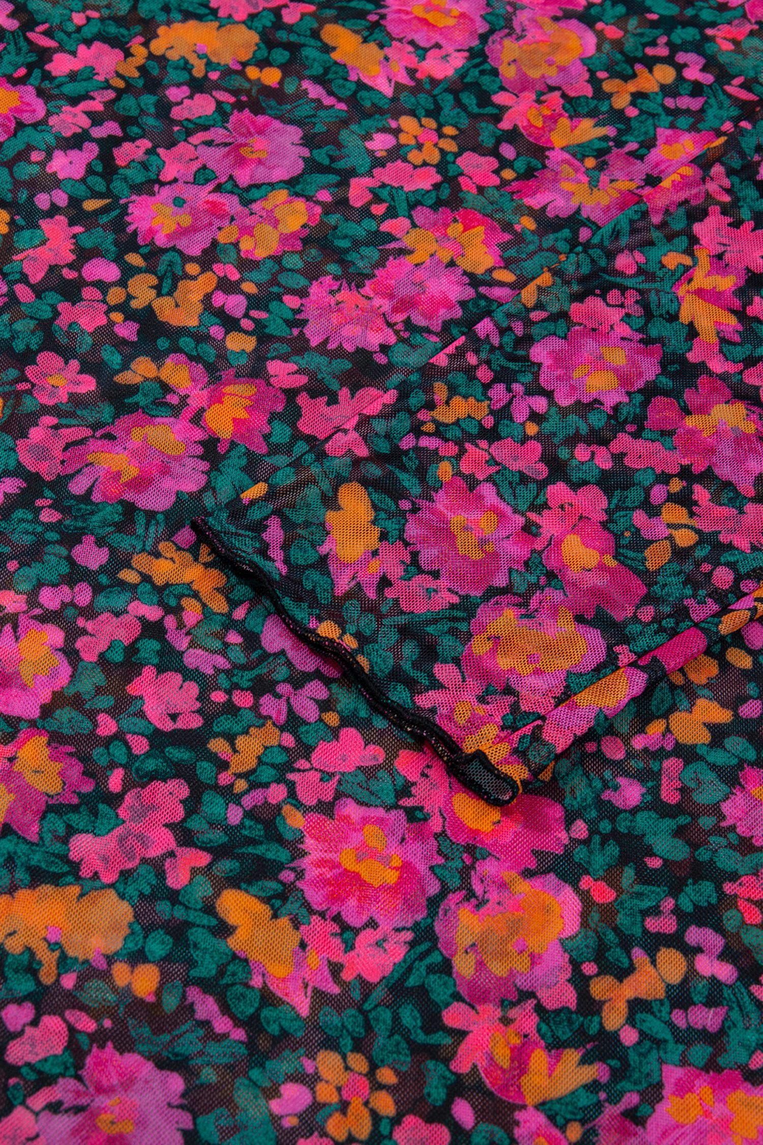 Rose Plus Size Vintage Floral Print Mesh Long Sleeve Top