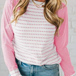 Rose Stripe Raglan Patchwork Long Sleeve Tee