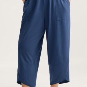Sail Blue Plus Size Elastic Waist Asymmetrical Hem Loose Capris Pants