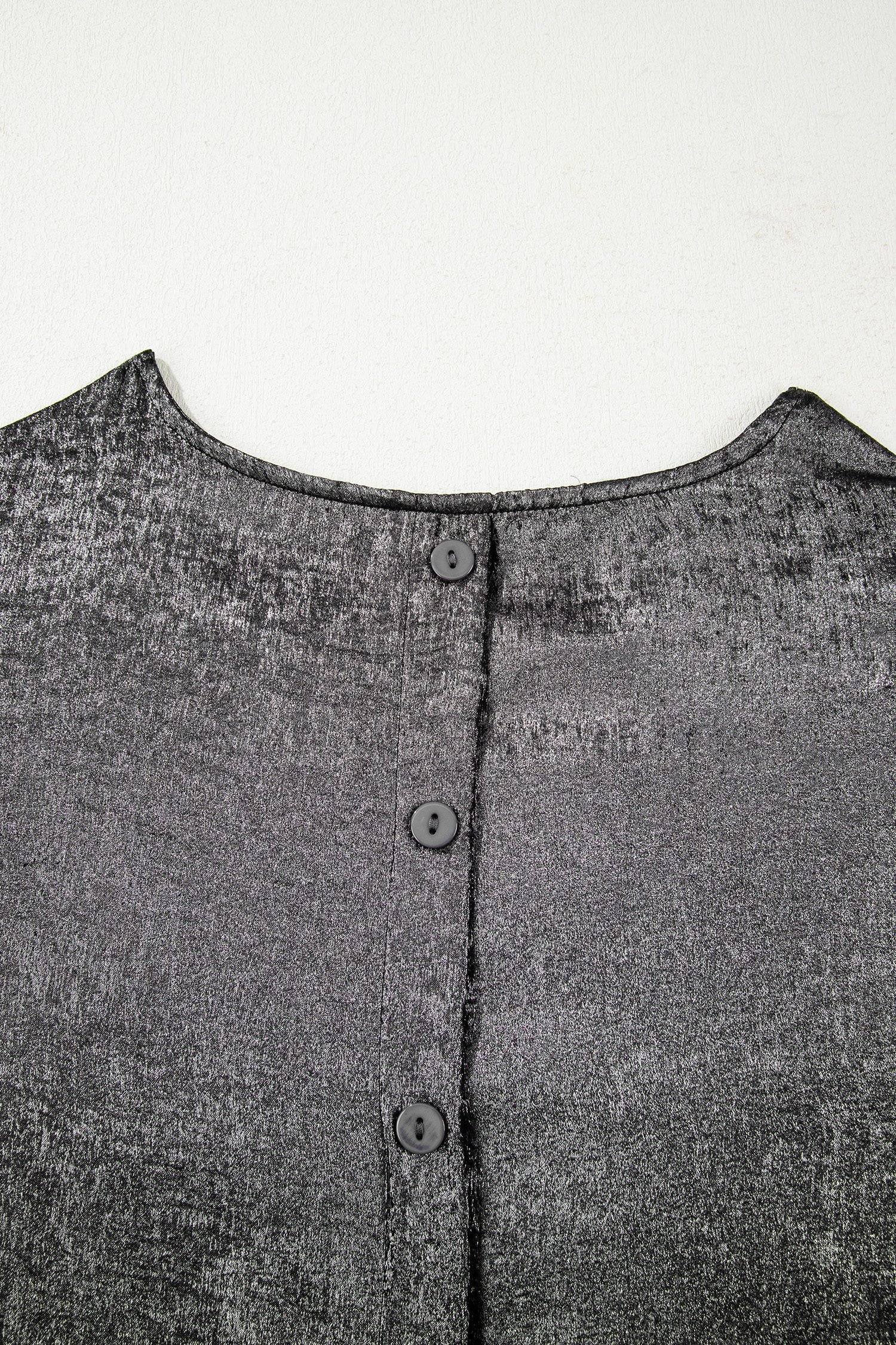 Silvery Metallic Round Neck Ruffle Trim Sleeveless Top