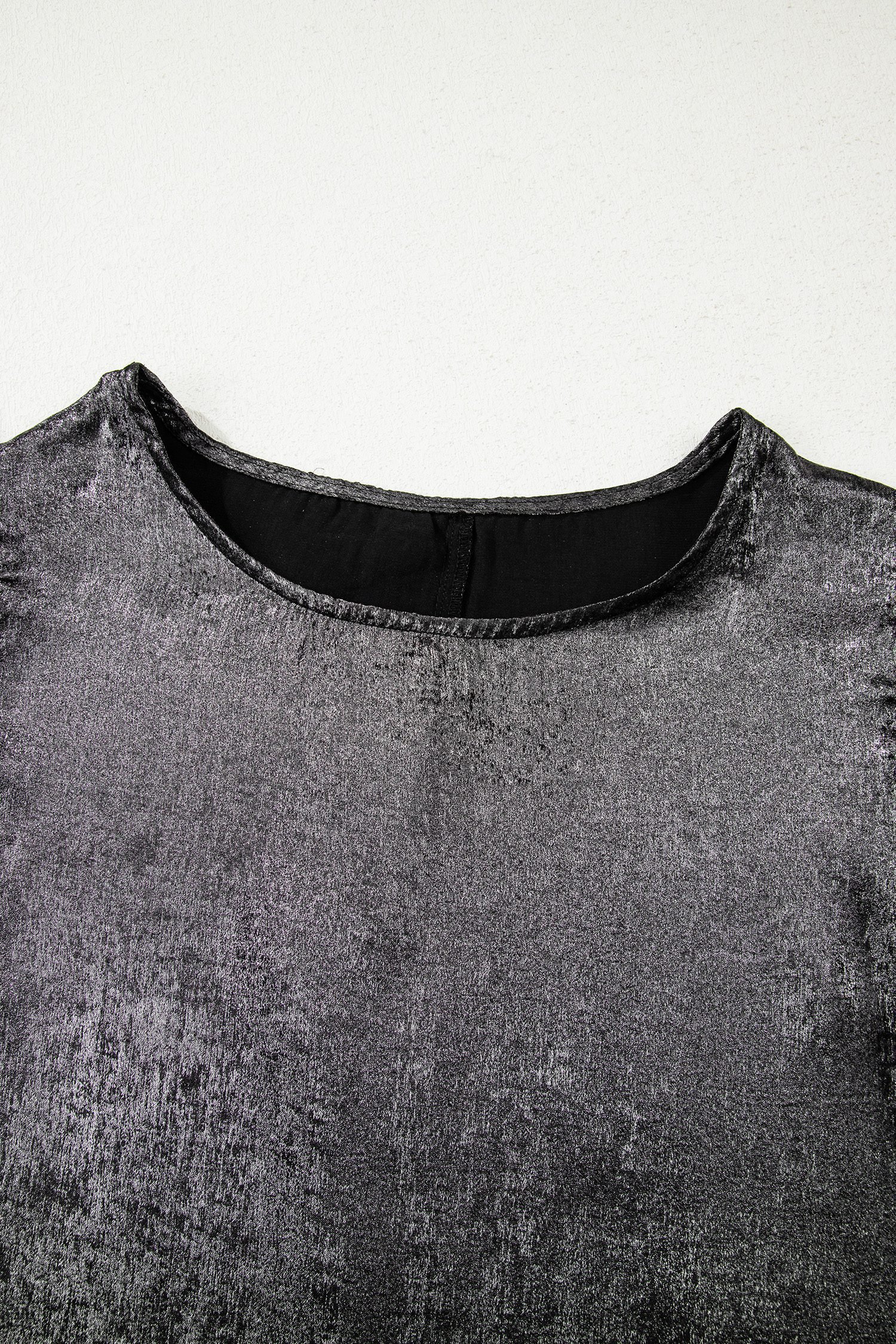 Silvery Metallic Round Neck Ruffle Trim Sleeveless Top