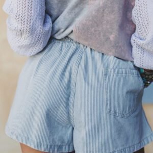Sky Blue Stripe Drawstring Elastic Waist Casual Denim Shorts