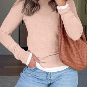Smoke Gray False Two Piece Color Block Patchwork Long Sleeve Top