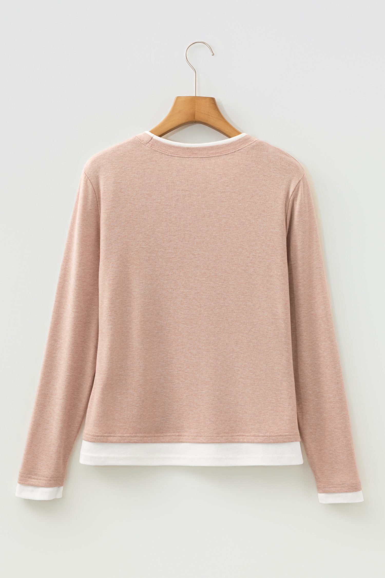 Smoke Gray False Two Piece Color Block Patchwork Long Sleeve Top