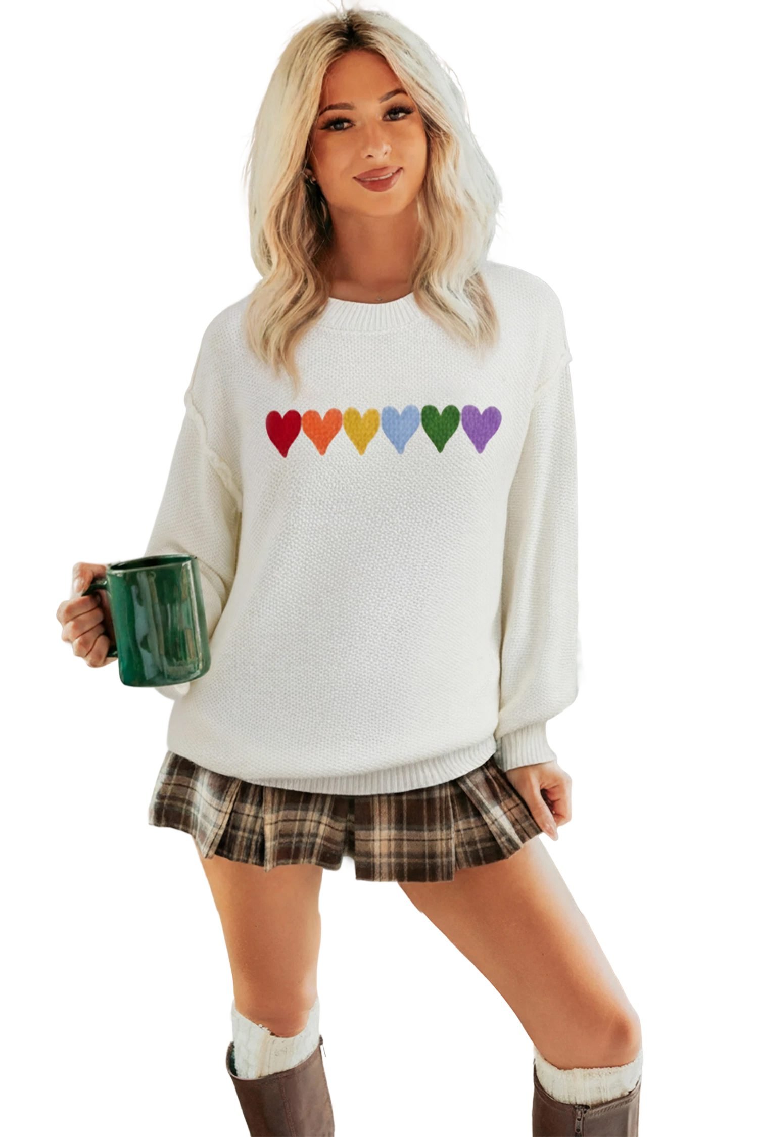 White Chenille Graphic Drop Shoulder Holiday Sweater