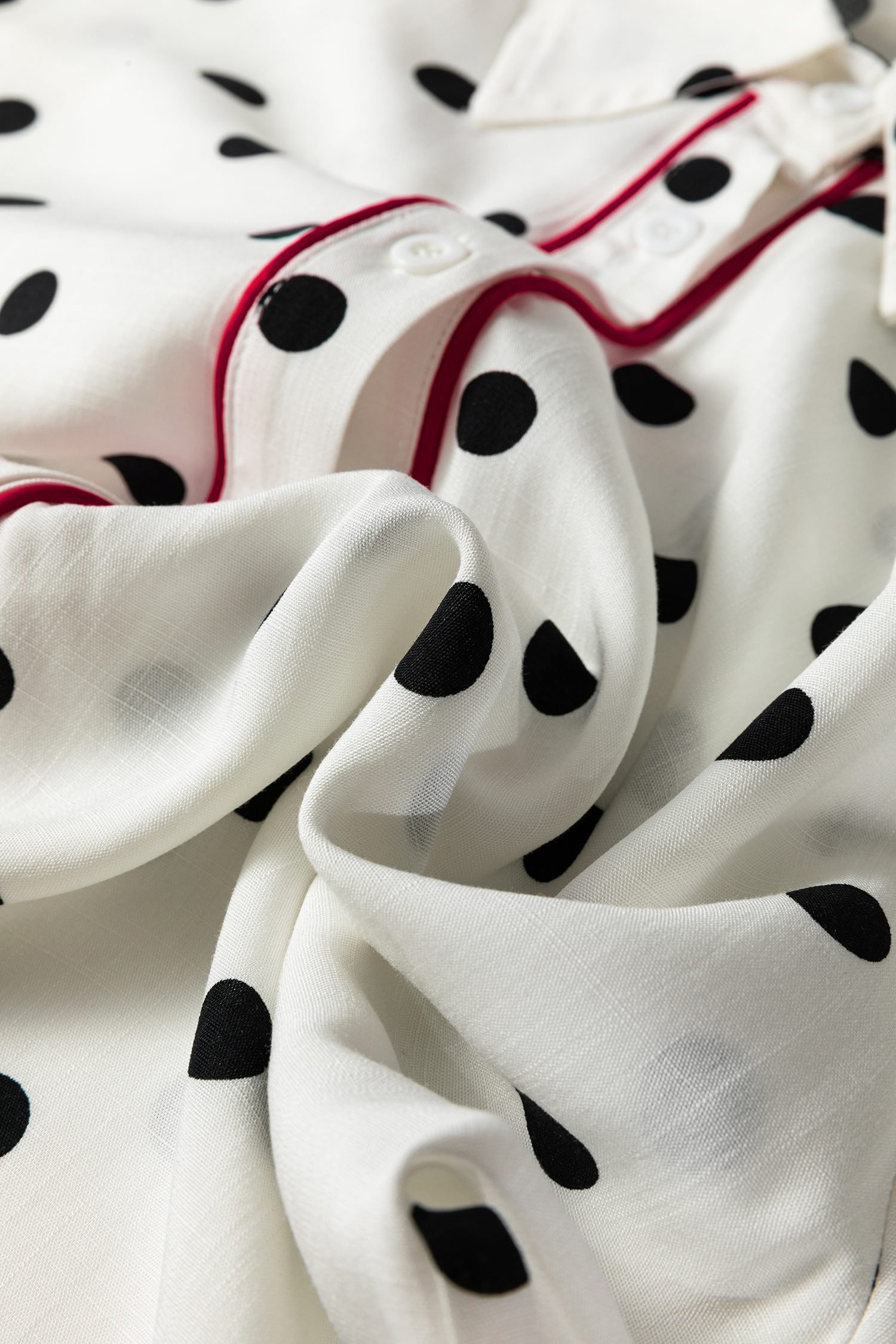 White Polka Dot Print Contrast Piping Elegant Shirt