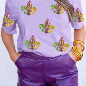 Wisteria Mardi Gras Sequined Pattern Holiday T Shirt