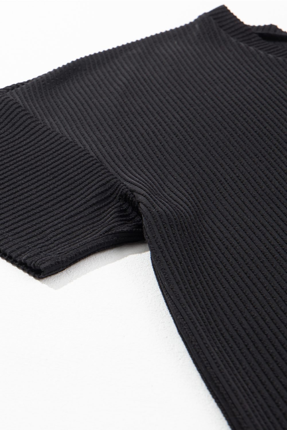 Black Textured V-Neck Dropped Shoulder Plus T-Shirt