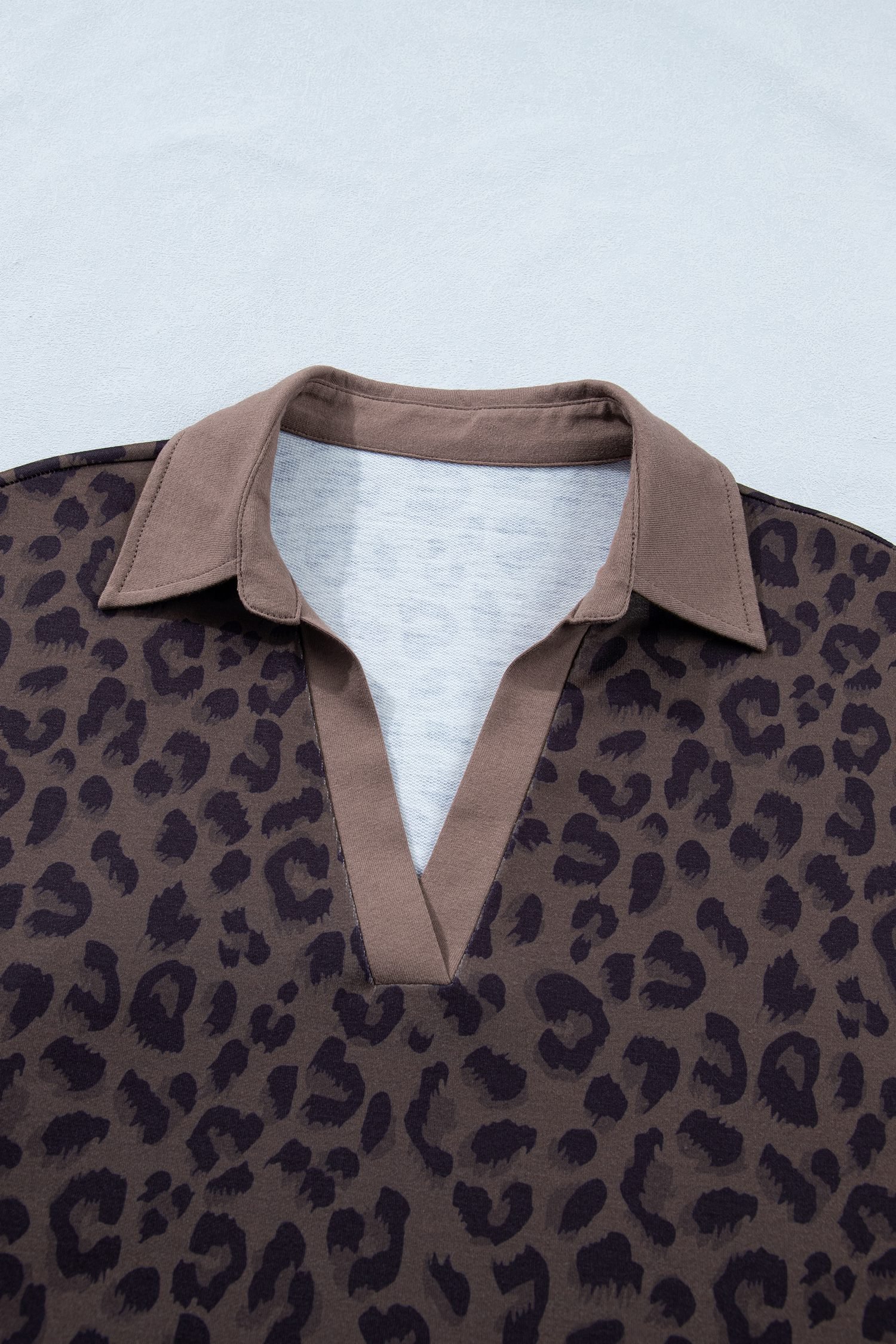 Brown V Neck Collar Leopard Printed 2pcs Short Set