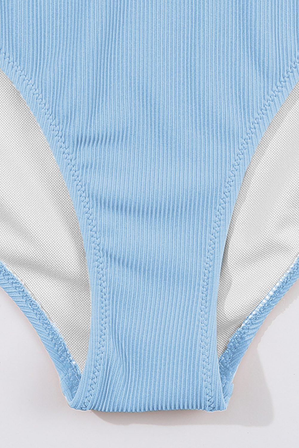 Beau Blue Stylish Ribbed Contrast Trim Spaghetti Straps 2pcs Bikini Swimsuit