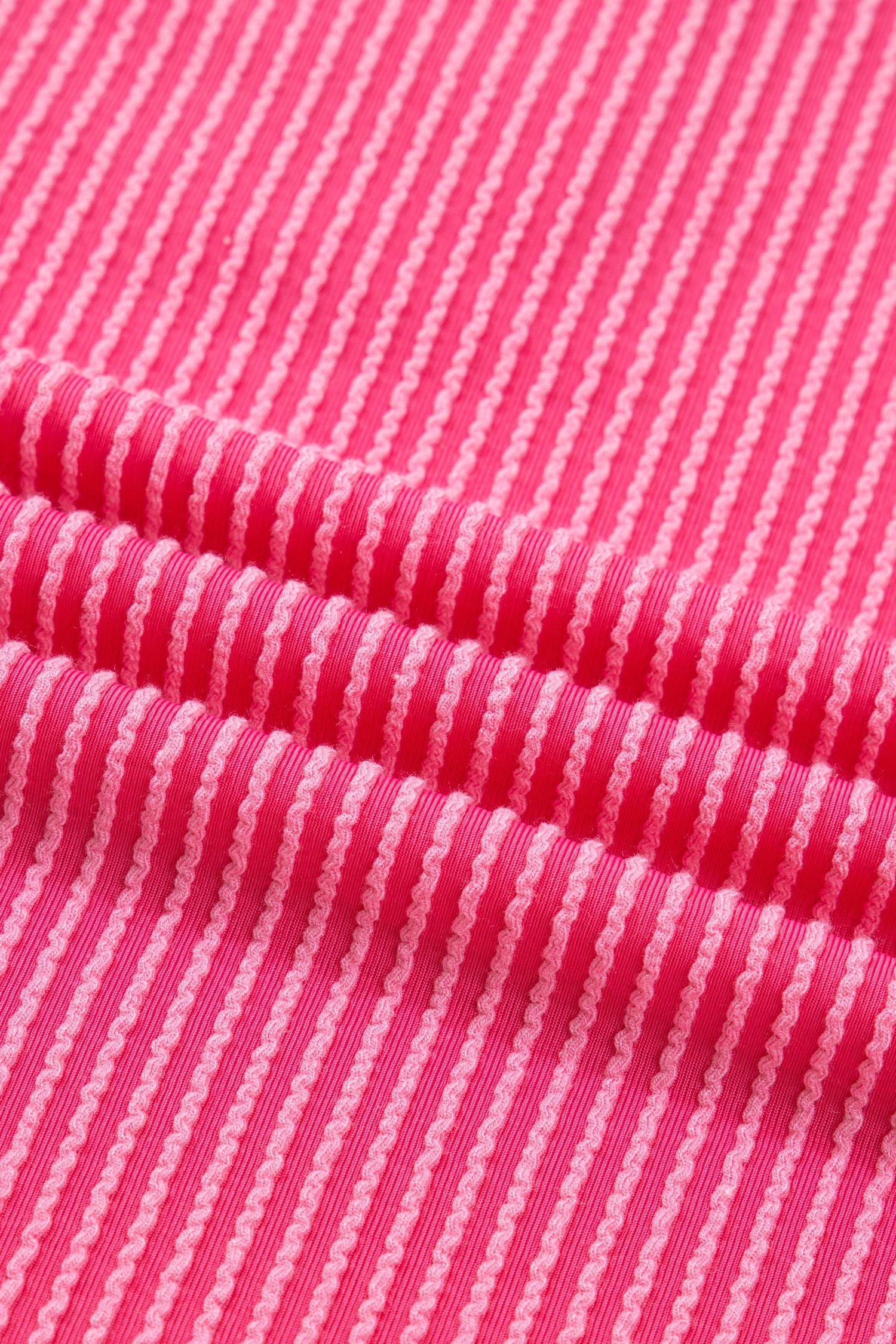 Bright Pink Plus Size Twisted Rib Color Block Patchwork Short Sleeve Henley Top