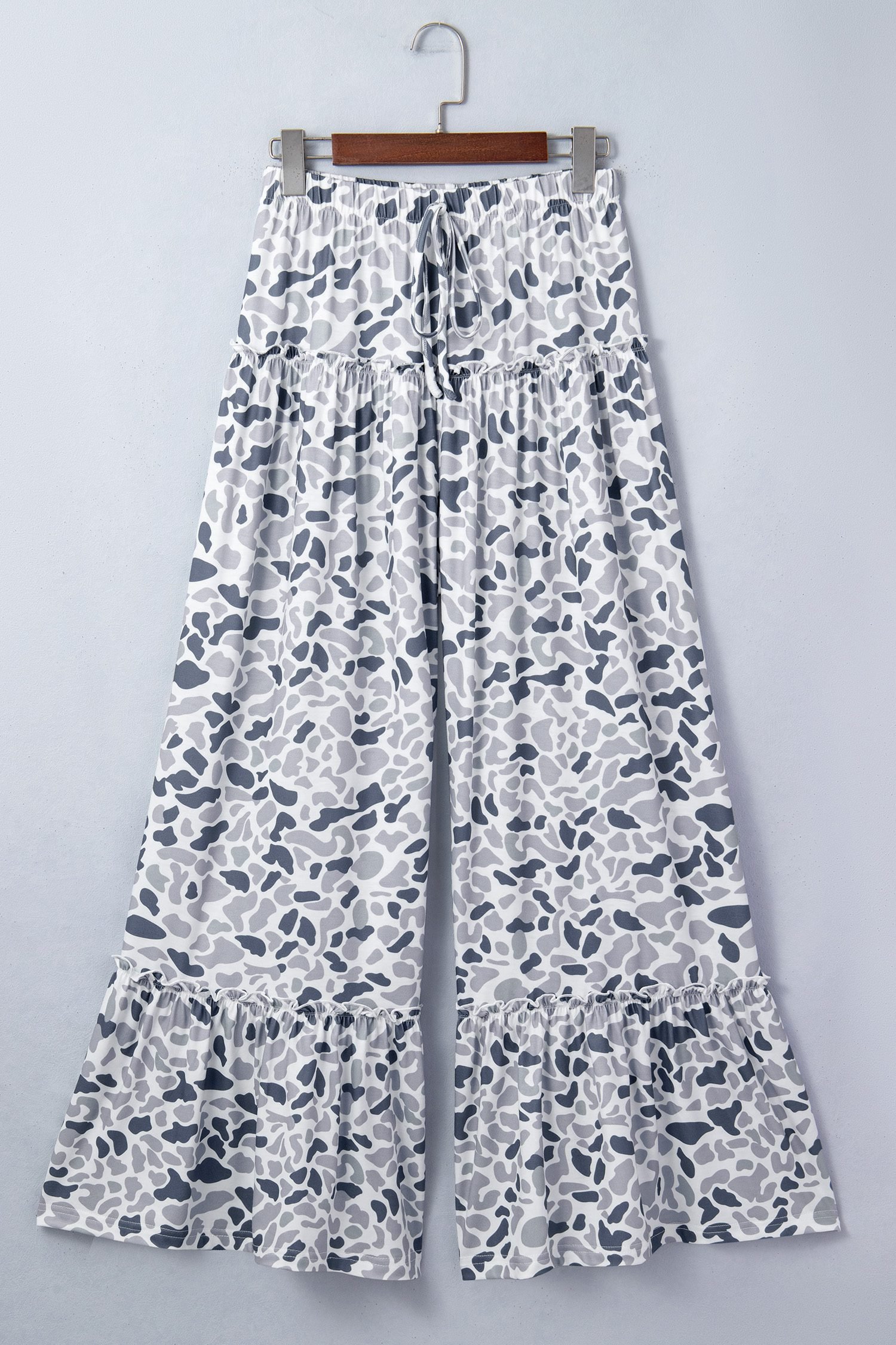 Beige Camo Print Wide Leg Casual Pants