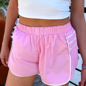 Bonbon Contrast Trim Pleated Casual Active Shorts