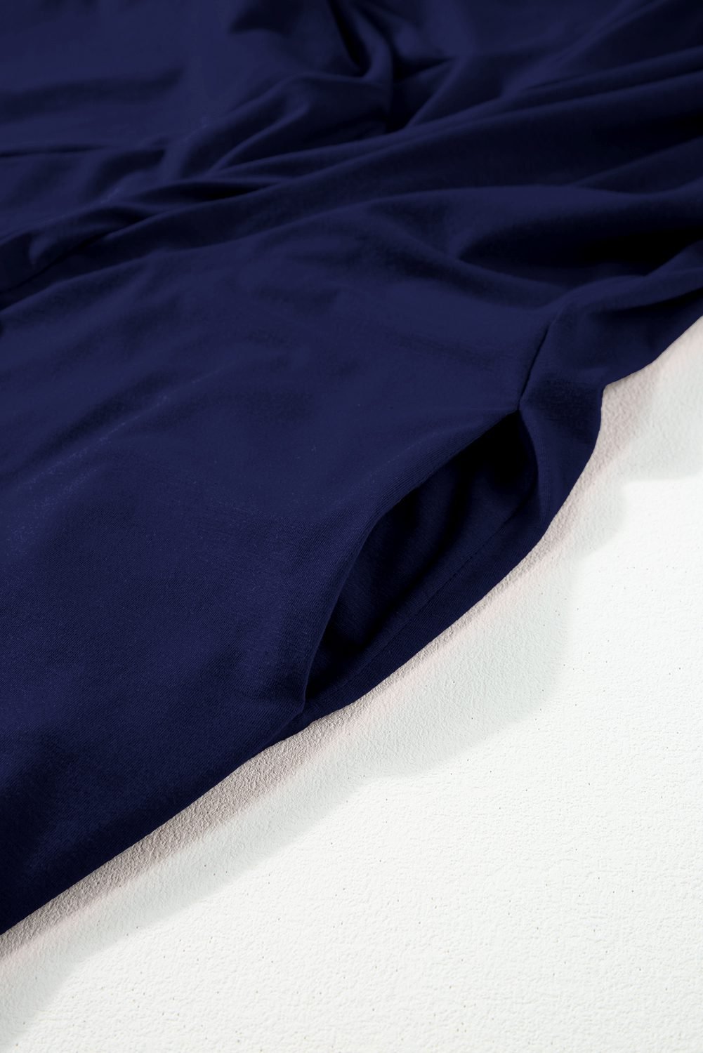 Navy Blue Plus Size Solid Color Lace Short Sleeve Pleated Swing Dress