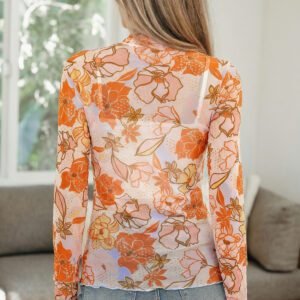 Multicolour Floral Print Lettuce Trim Slim Long Sleeve Top