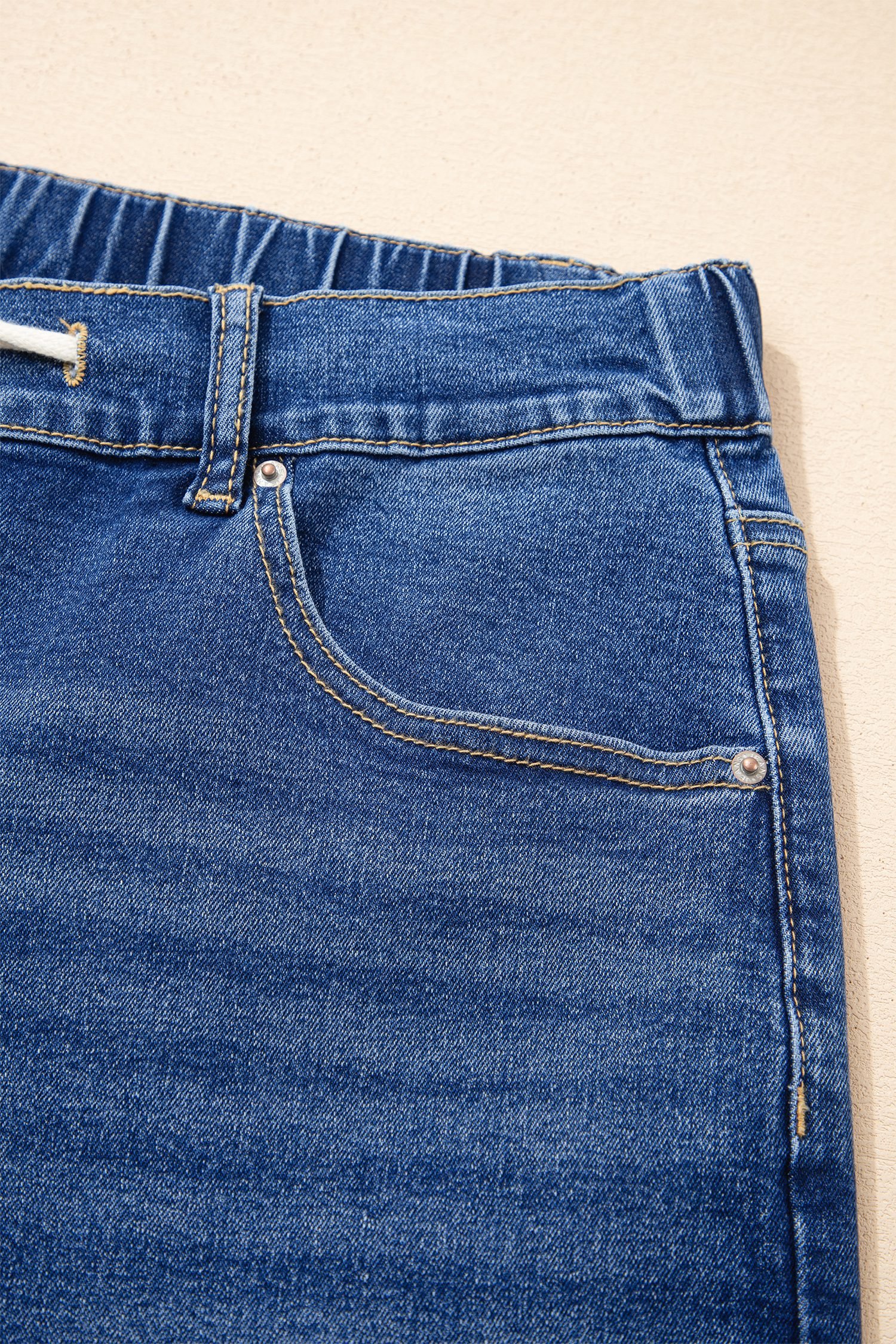 Dark Blue Acid Wash Contrast Lace-up Plus Size Jeans