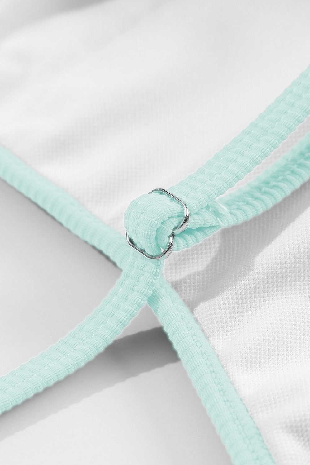 Beau Blue Stylish Ribbed Contrast Trim Spaghetti Straps 2pcs Bikini Swimsuit