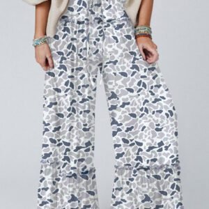 Beige Camo Print Wide Leg Casual Pants