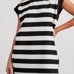 Black Stripe Cap Sleeve Shift T Shirt Dress