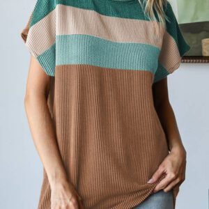 Chestnut Color Block Detail Twisted Rib Loose Tee