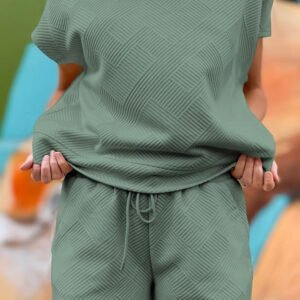 Mineral Blue Textured Short Sleeve Top and Shorts Set