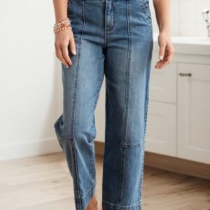 Sail Blue Exposed Stitching Straight Jeans