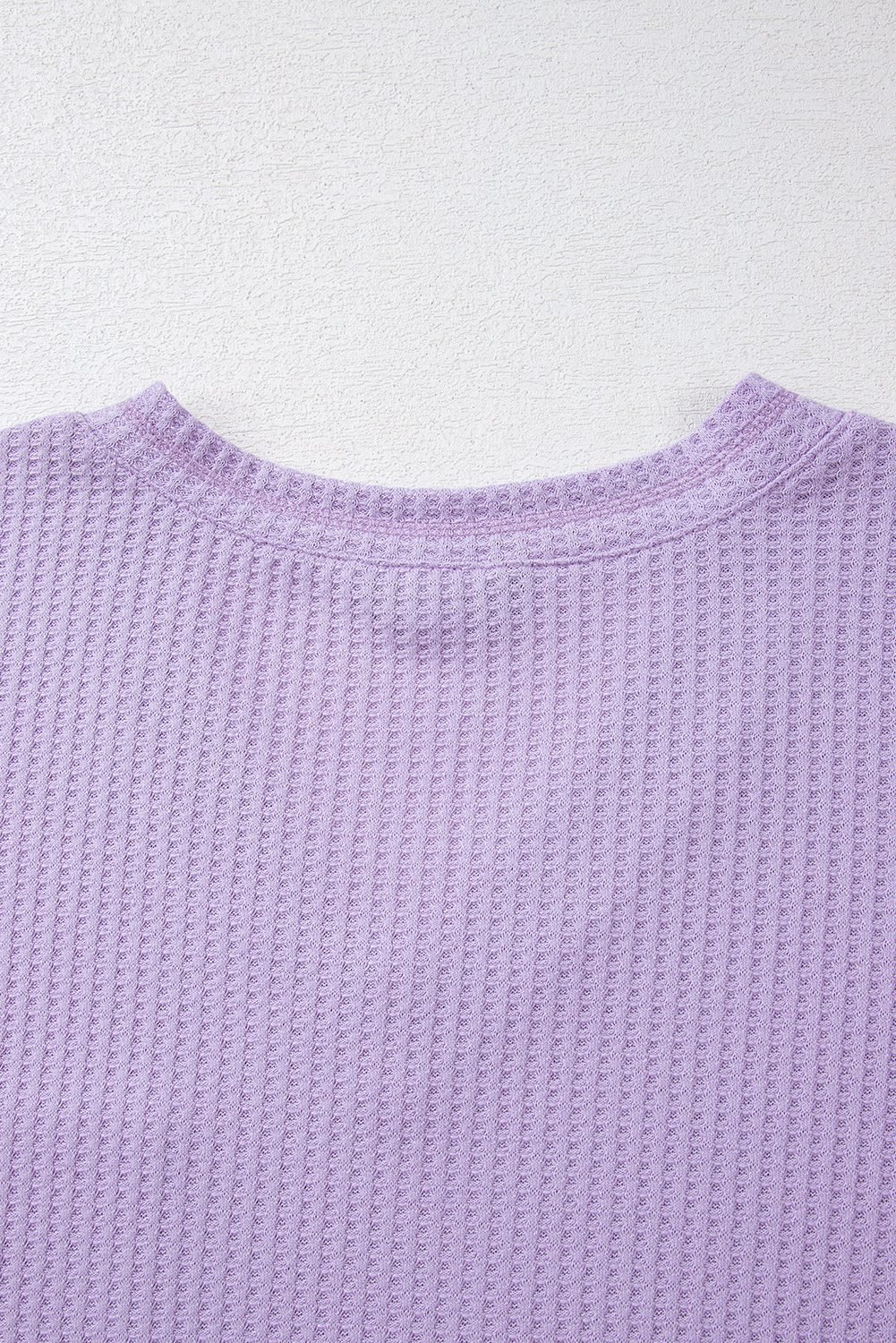 Orchid Petal Solid Color Waffled V Neck Loose Tee Drawstring Shorts Set