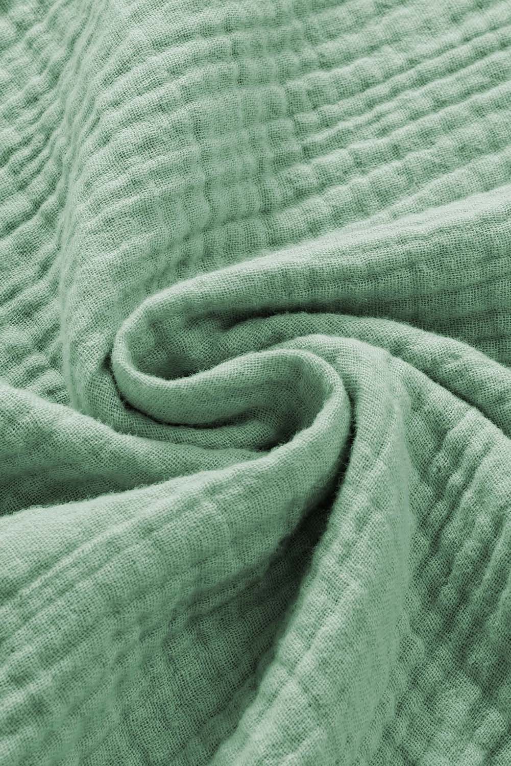 Green Frayed Batwing Sleeve Textured Cotton Blouse