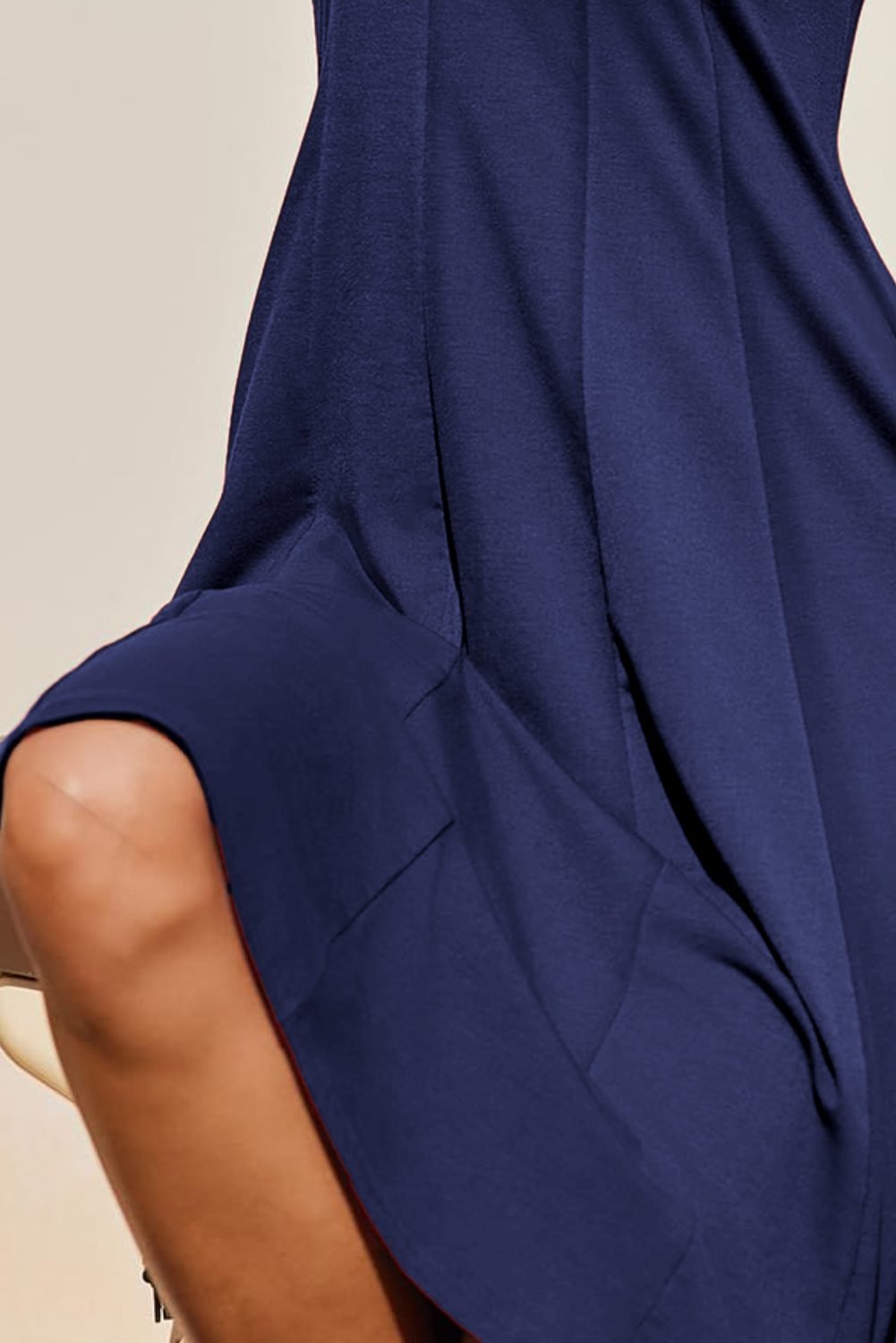 Navy Blue Plus Size Solid Color Lace Short Sleeve Pleated Swing Dress