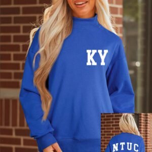 Dark Blue KY KENTUCKY Printed Mock Neck Sweatshirt