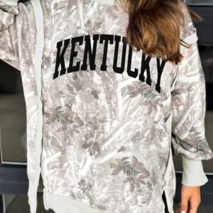 Gray KENTUCKY Raw Seam Detail Leafy Camouflage Baggy Sweatshirt