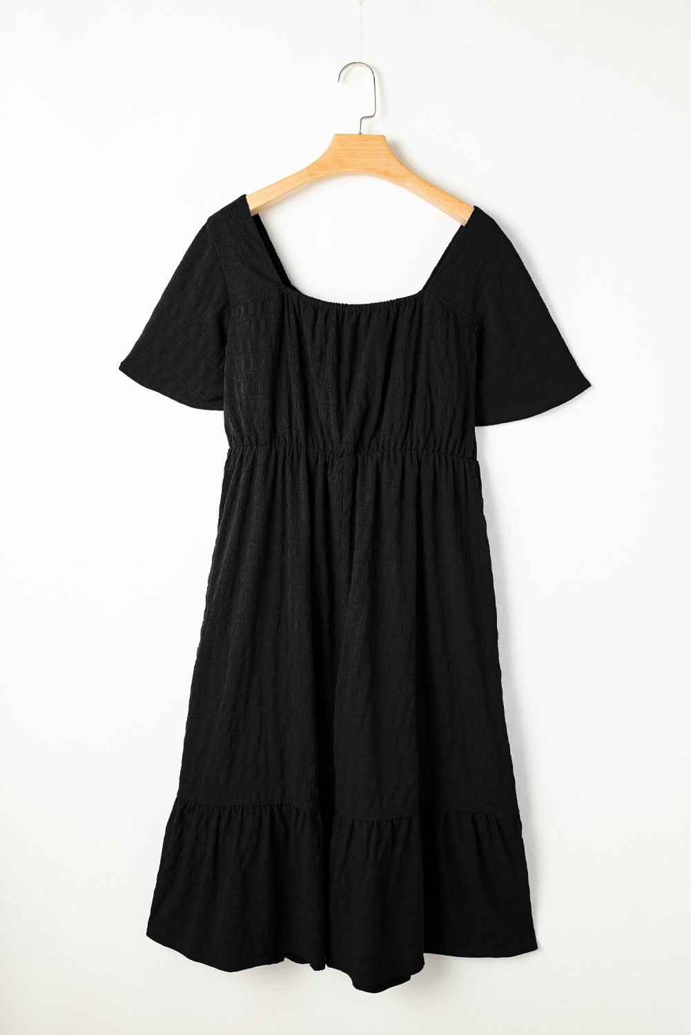 Black Plus Size Short Sleeve Lace-up High Waist Midi Dress