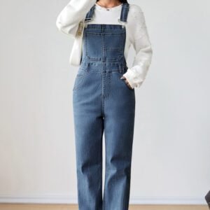 Dark Blue Retro Bib Pocket Buckle Straps Casual Denim Jumpsuit