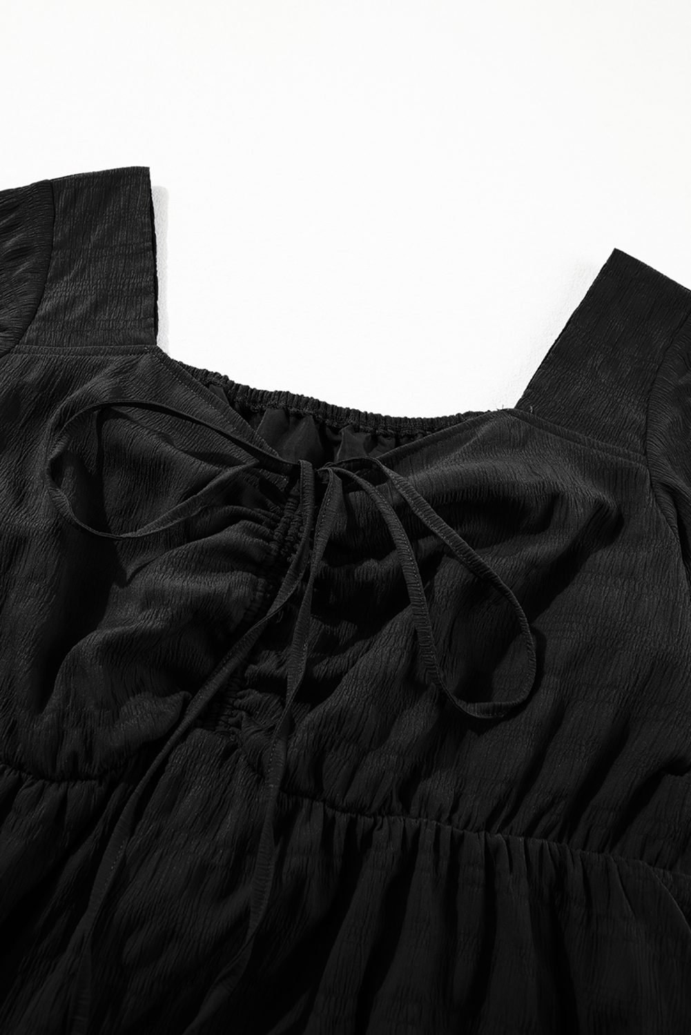 Black Plus Size Short Sleeve Lace-up High Waist Midi Dress