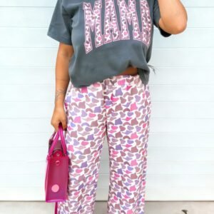 Medium Grey MAMA Letter Graphic Tee Camouflage Print Loose Pant Set