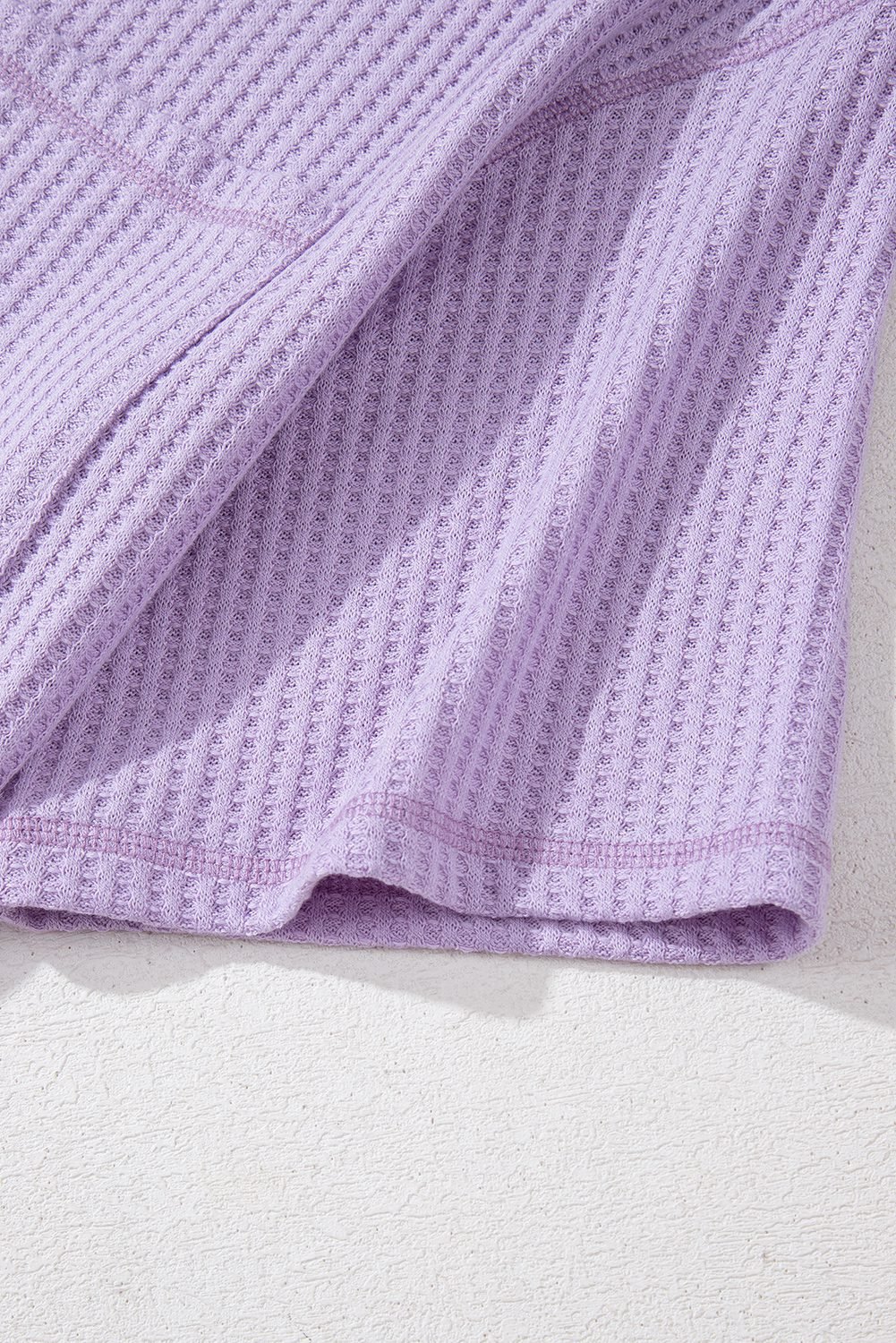 Orchid Petal Solid Color Waffled V Neck Loose Tee Drawstring Shorts Set