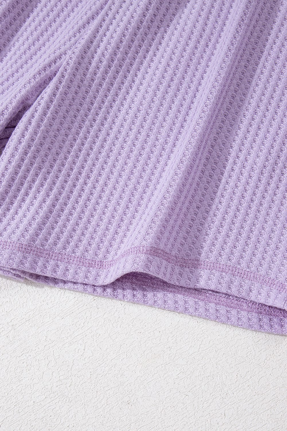 Orchid Petal Solid Color Waffled V Neck Loose Tee Drawstring Shorts Set