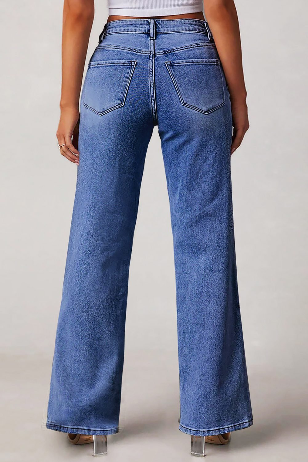Dark Blue Trendy Seam Detail Straight Leg Jeans