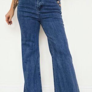 Ashleigh Blue Golden Button Detail Rolled Edge Flare Leg Jeans