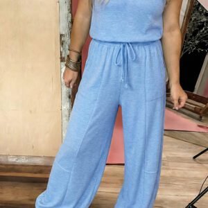 Beau Blue Cap Sleeve Matching Top and Jogger Pants Set