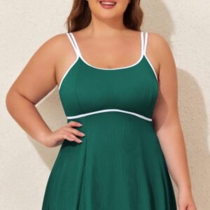 Skobeloff Plus Size Ribbed Contrast Trim Adjustable Straps 2pcs Swimsuit