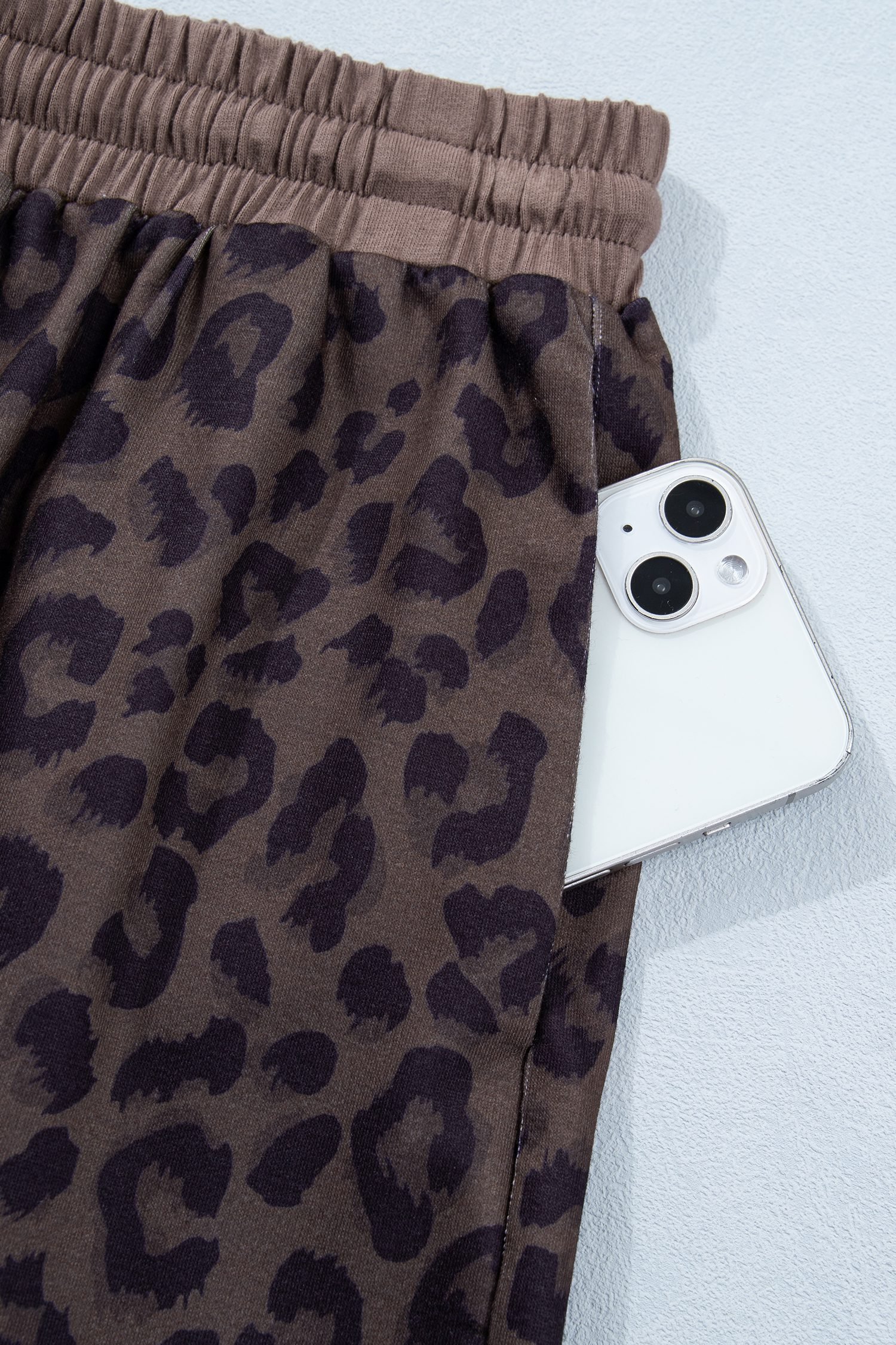 Brown V Neck Collar Leopard Printed 2pcs Short Set