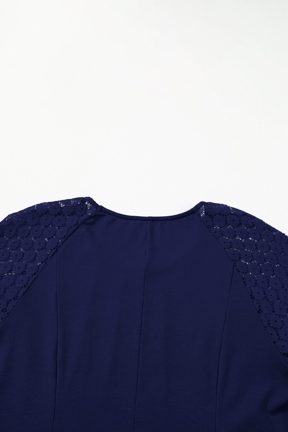 Navy Blue Plus Size Solid Color Lace Short Sleeve Pleated Swing Dress