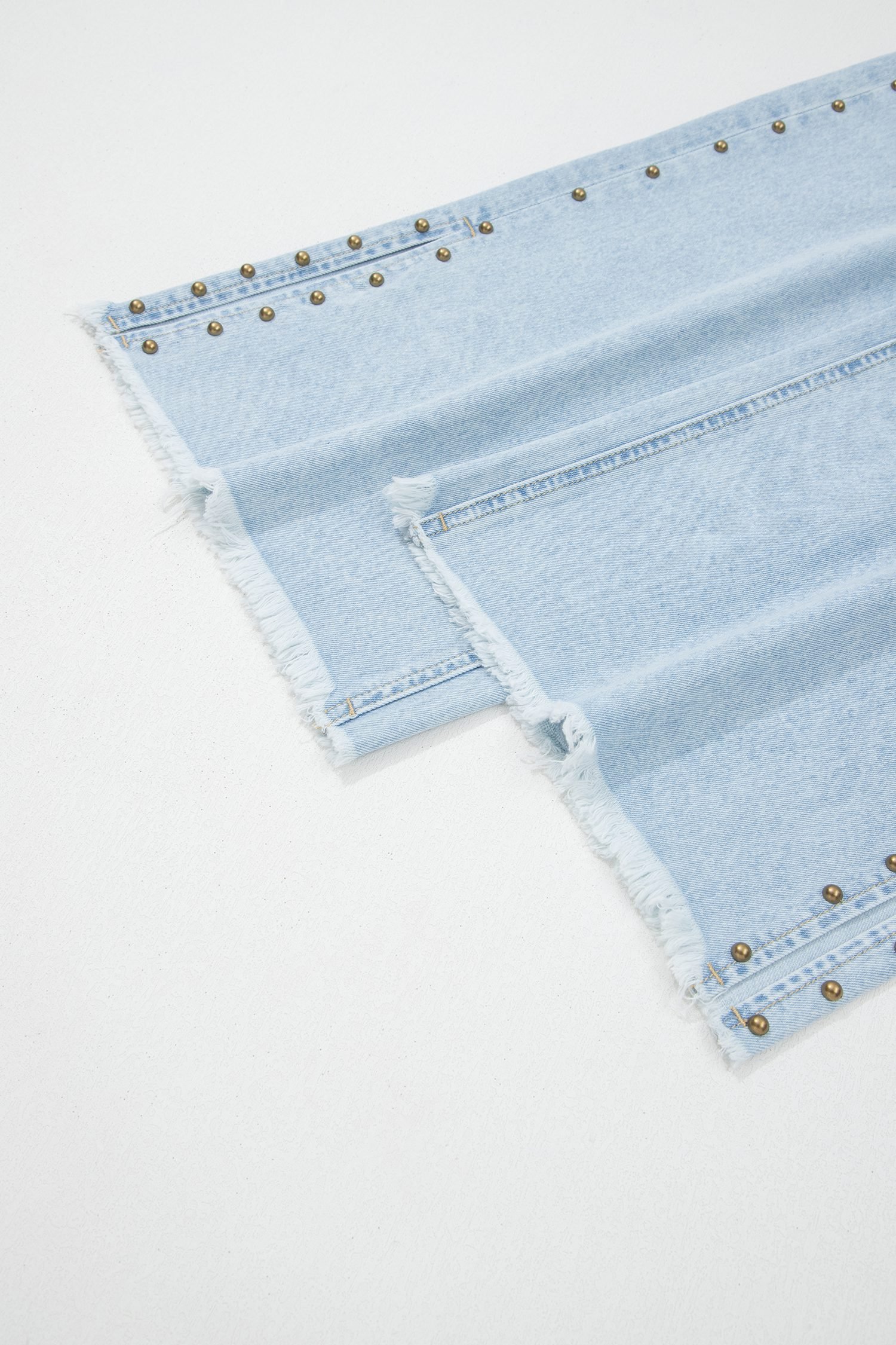 Beau Blue Studded Side Slit Leg Frayed Pocketed Wide Leg Jeans