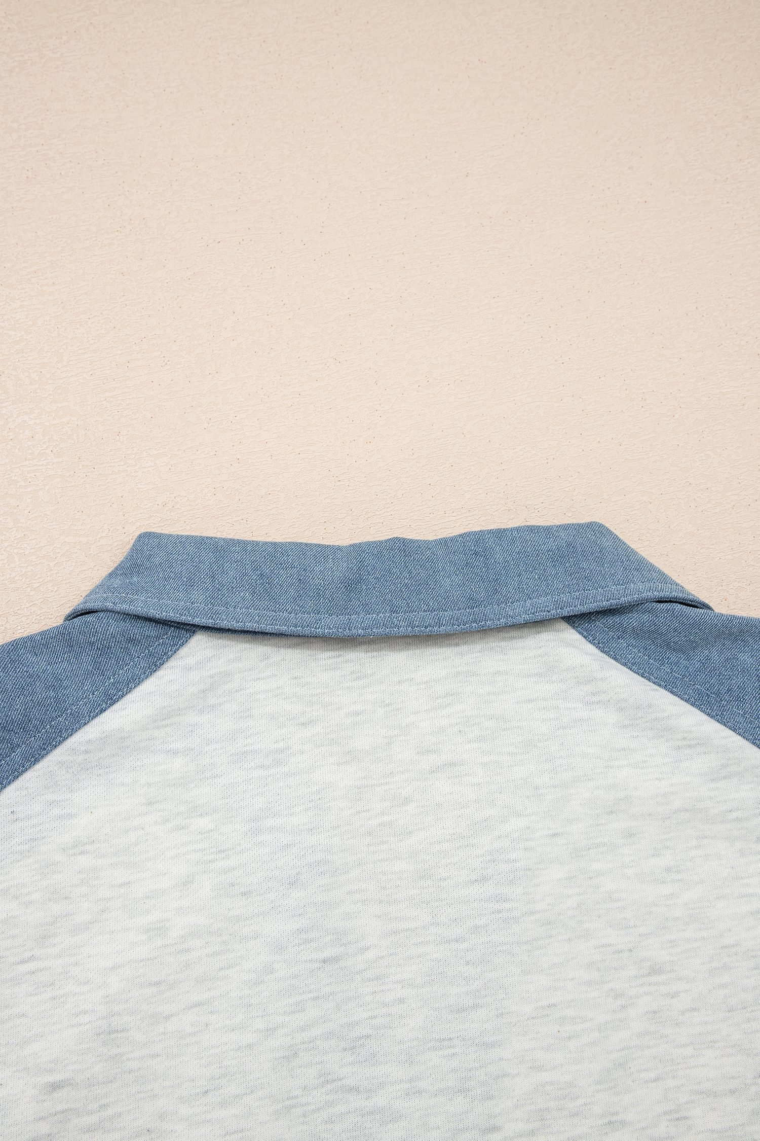 Beige Plus Size Contrast Denim Patchwork Cuffed Sleeve Polo Tee